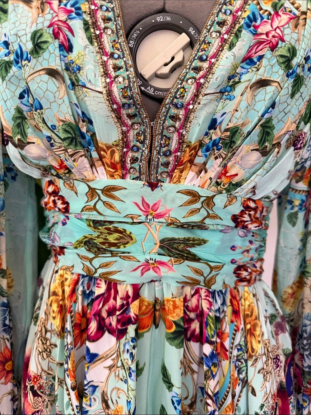 Camilla Brand Floral V-Neck Long Sleeve Mini Dress with Beading. - Picture 4 of 9